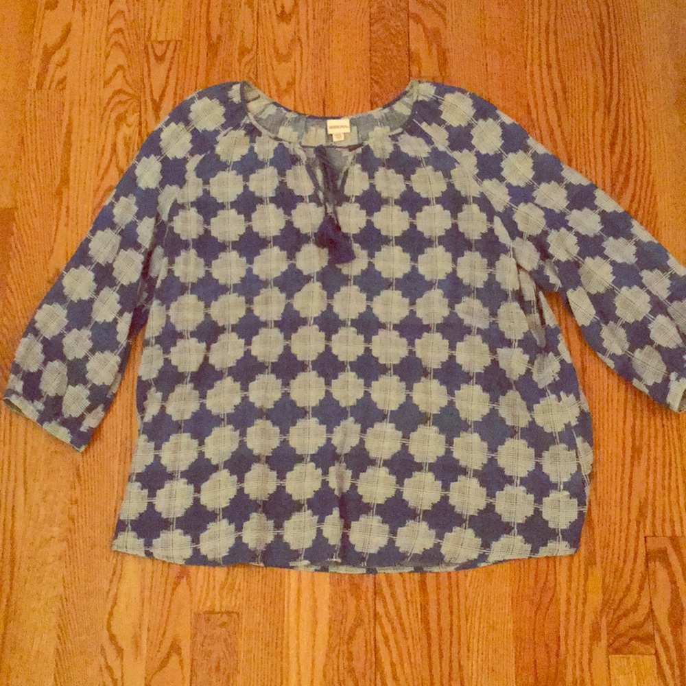 Merona white and blue peasant top